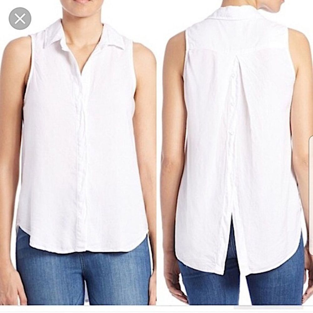 Anthropologie Cloth & Stone White Sleeveless Blouse Split Back 100% Tencel XS